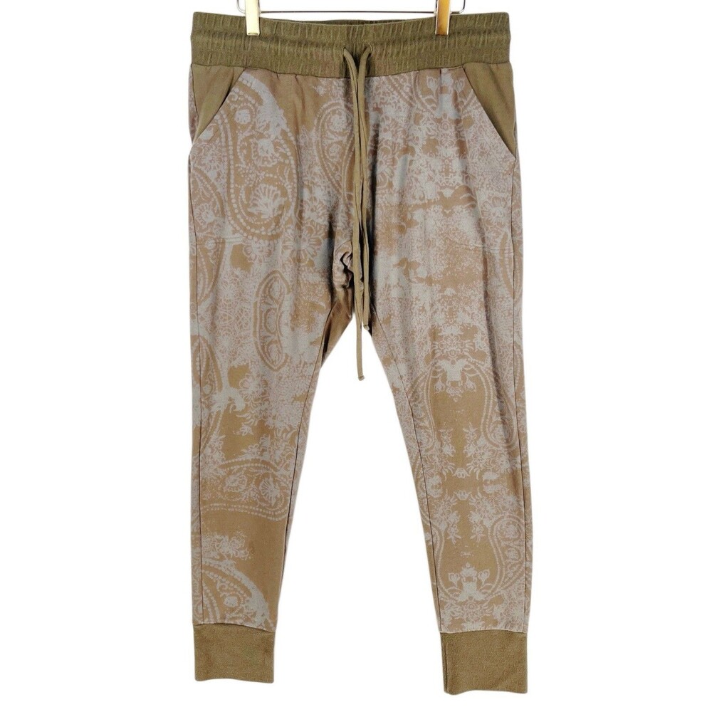 Free People Joggers Size Large We the Free Beige Paisley Drawstring 30" Inseam